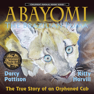 Book cover of 'Abayomi the Brazilian Puma' with a illustration of a puma and text.