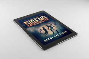 Use the provided cover for the book SIRENS, but show it on a tablet as an ebook. The cover should fill up the screen.